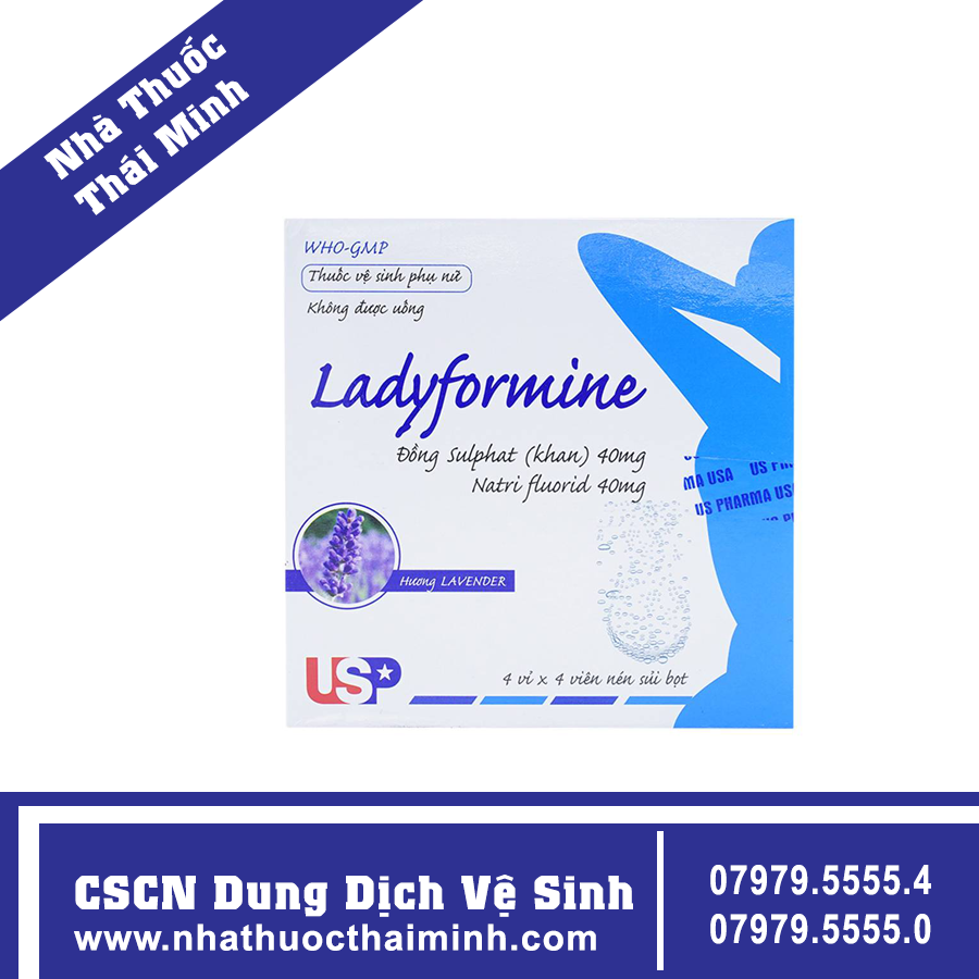 Thuốc vệ sinh phụ nữ Ladyformine USP điều trị viêm ngứa vùng kín (4 vỉ x 4 viên)