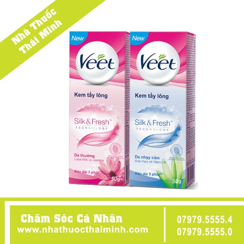 Kem Tẩy Lông Veet Silk & Fresh Dành Cho Da Nhạy Cảm 50g Silk & Fresh Aloe Vera & Vitamin E